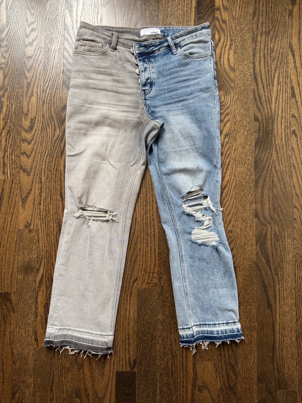 Two-Tone Distressed stretchy Women’s Jeans - Blue & Gray